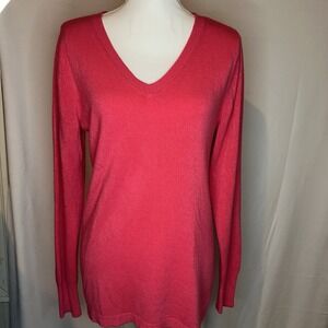 Croft & Barrow Womens Small Pink V-Neck Sweater Long Sleeve Extra Soft Knit S